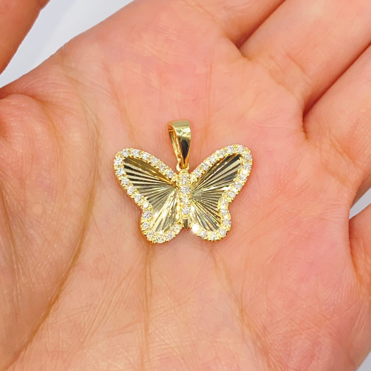 14K Gold Soft Butterfly Shine Diamond Pendant in yellow gold - close-up product photo