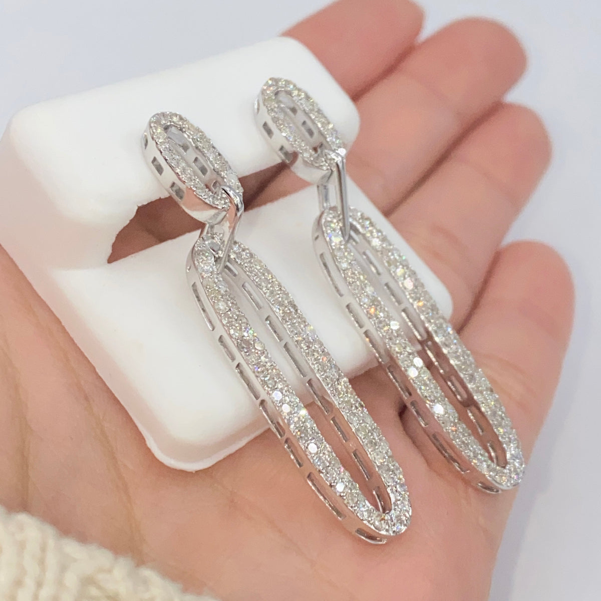 14K Gold Oval Chain Dangling Diamond Earrings - additional product view 4