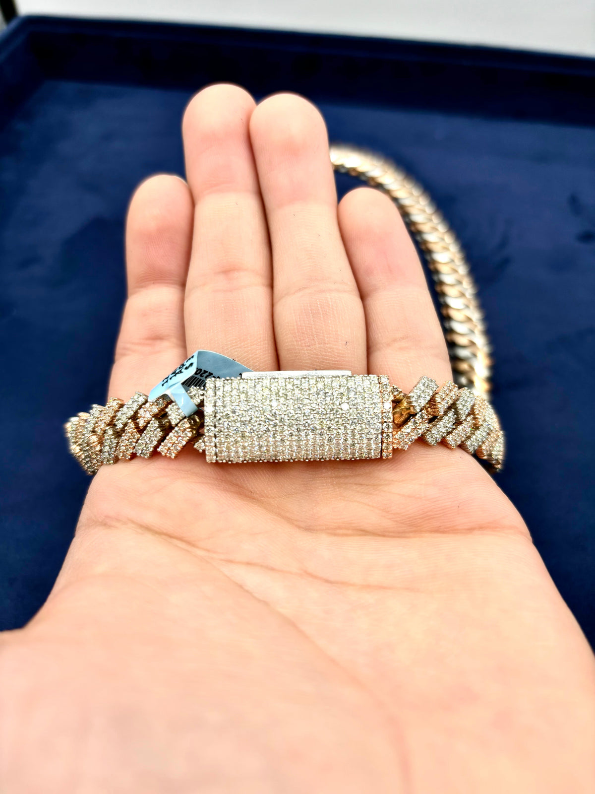 14K 12.3mm Rose and White Gold Cuban 20 in Diamond Chain - additional product view 6