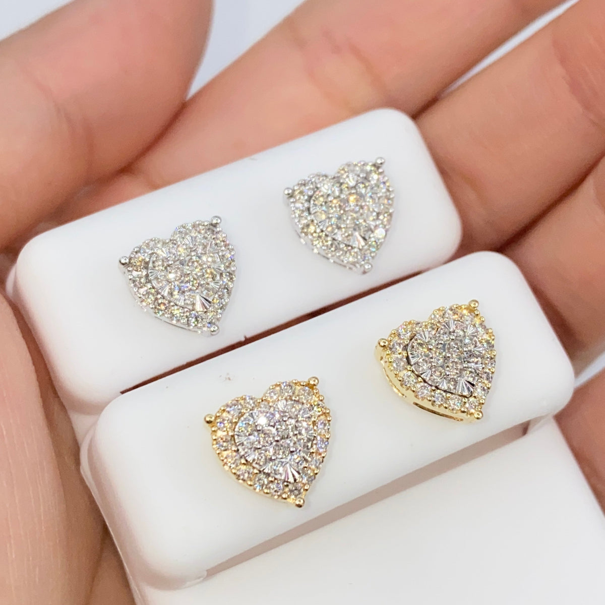 14K Gold Halo Heart Iced Diamond Earrings - additional product view 6