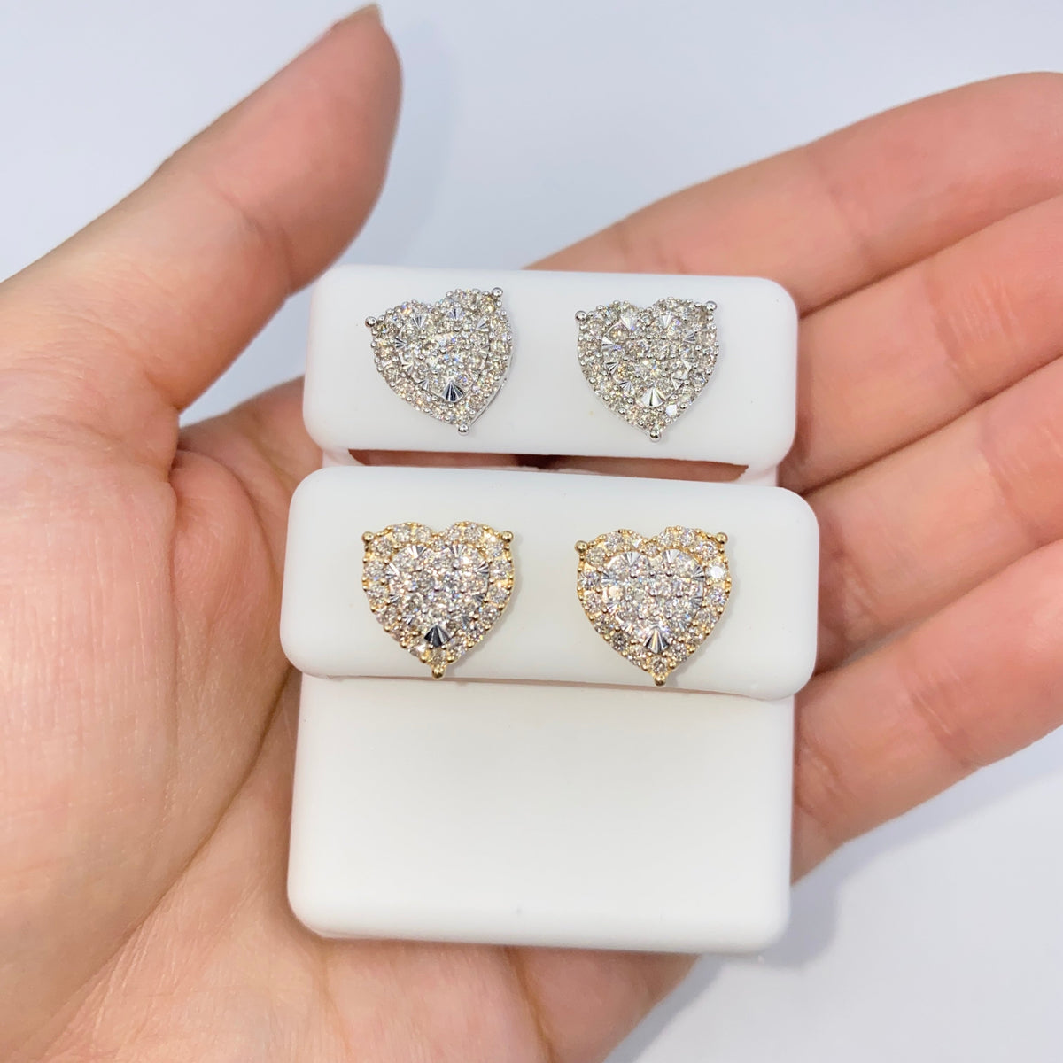 14K Gold Halo Heart Iced Diamond Earrings - additional product view 9