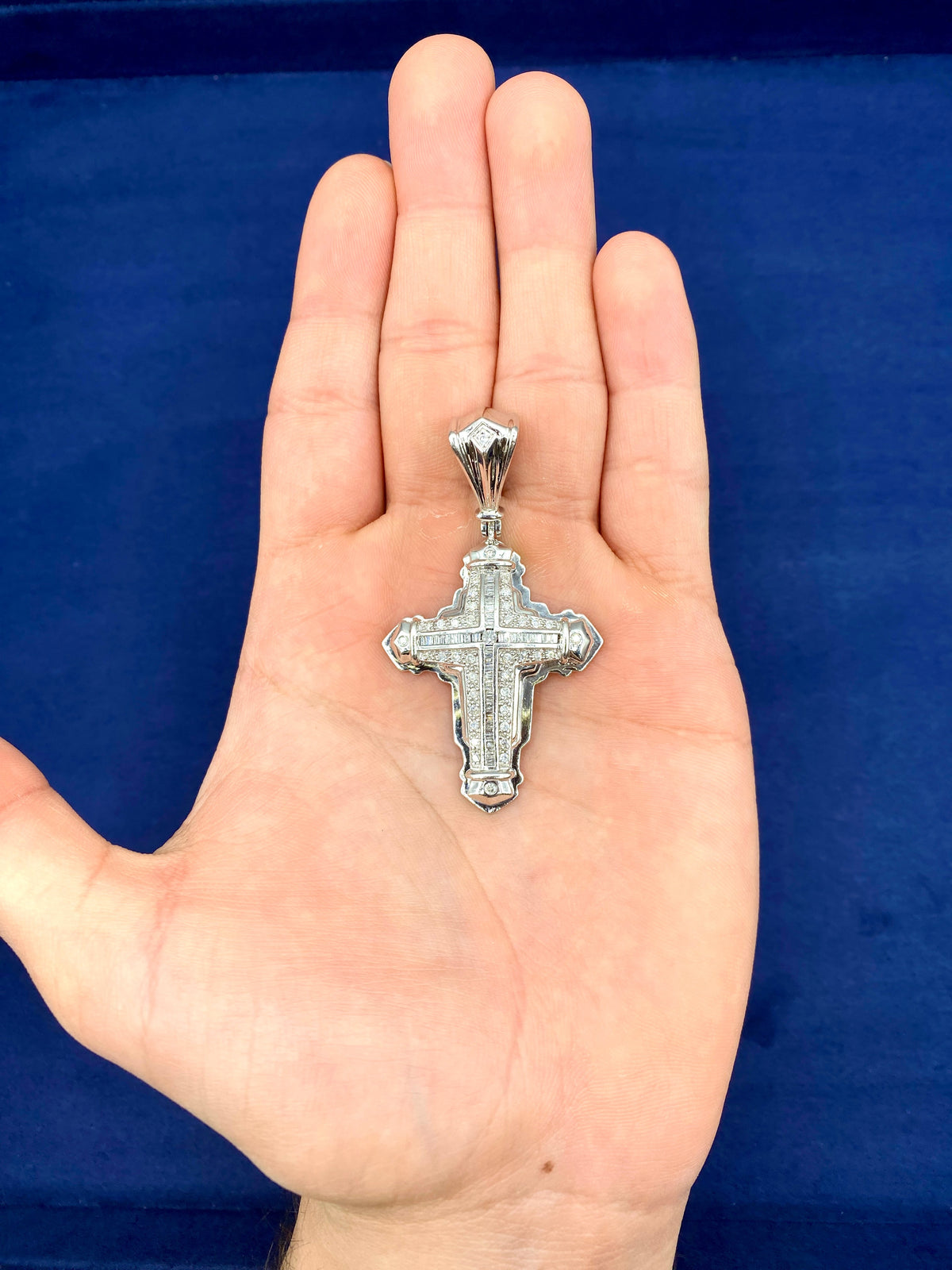 14K White Gold Bubble Cross Diamond Pendant - additional product view 2