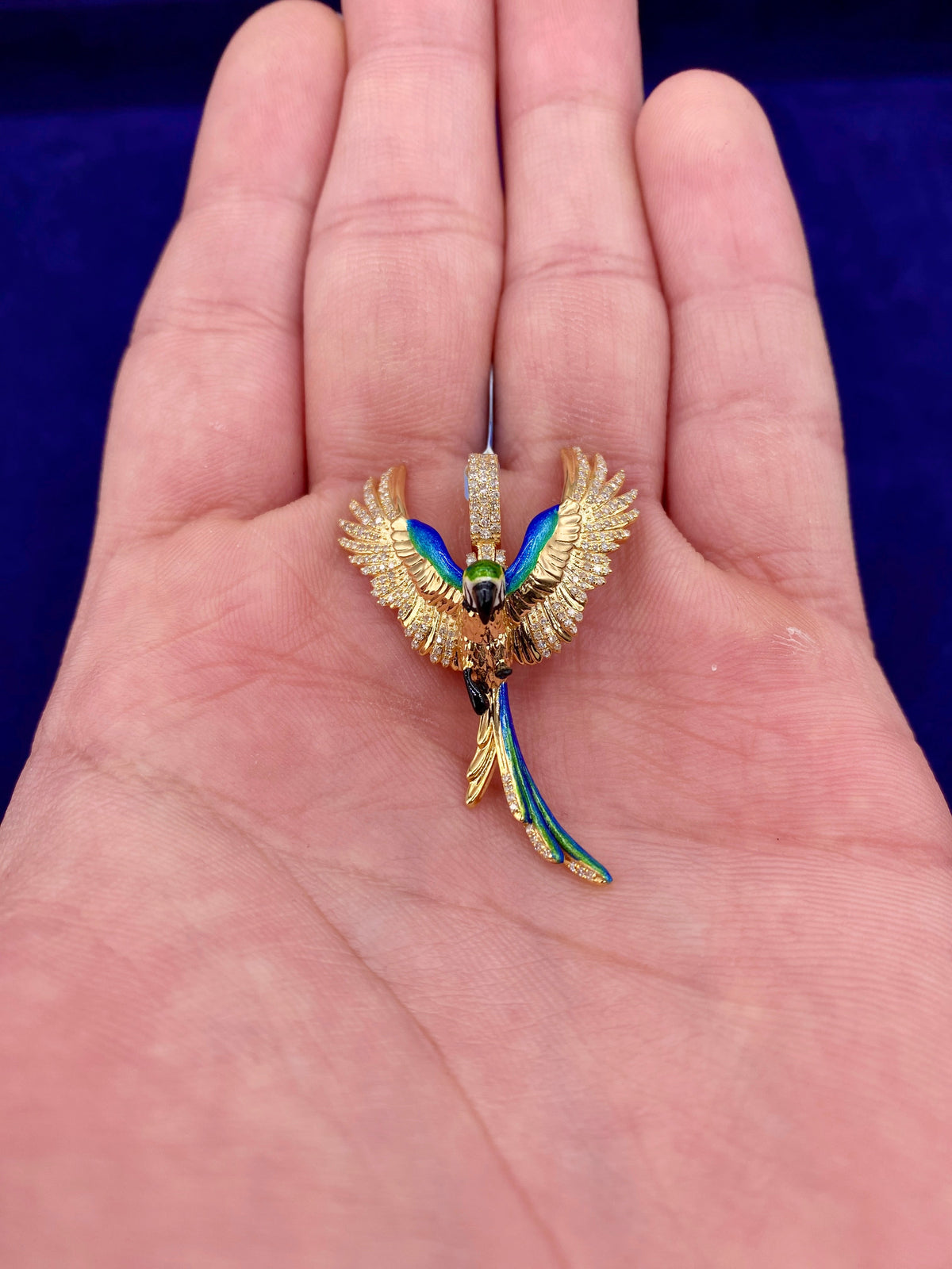 14K Gold Colorful Parrot Diamond Pendant - additional product view 2