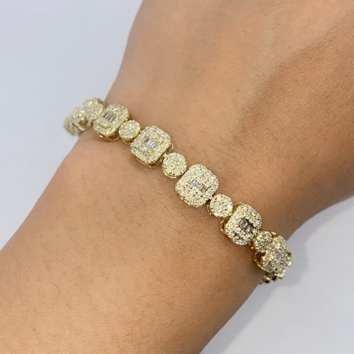 10K Gold 7.5mm Square Circle Diamond Baguette Bracelet 8 in - additional product view 2