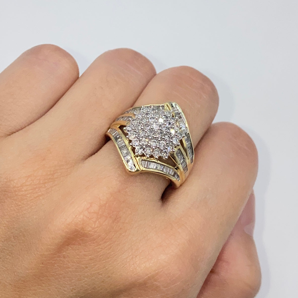 10K Gold Flower Ribbon Diamond Baguette Ring - additional product view 3