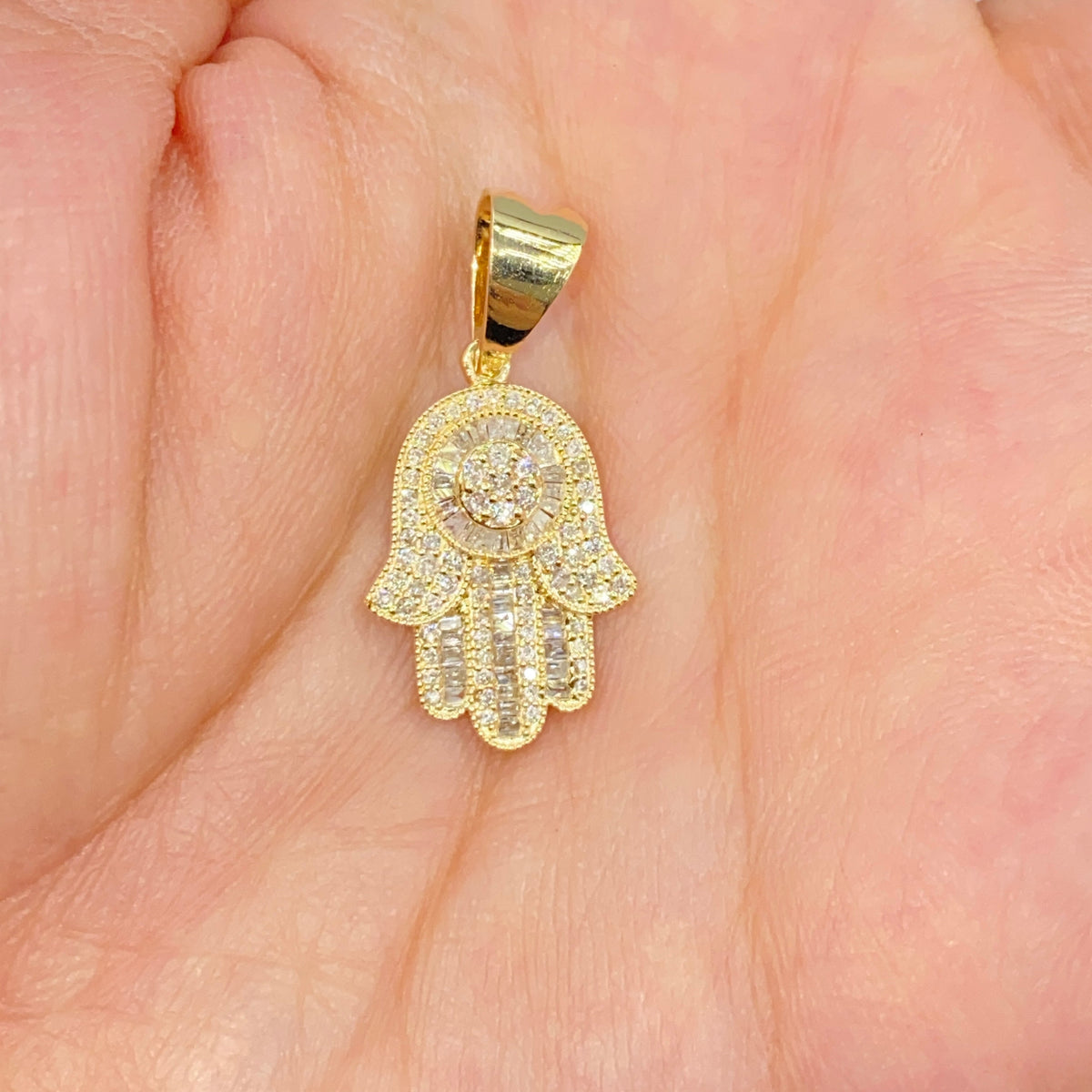14K Gold Hamsa Diamond Baguette Pendant - additional product view 2