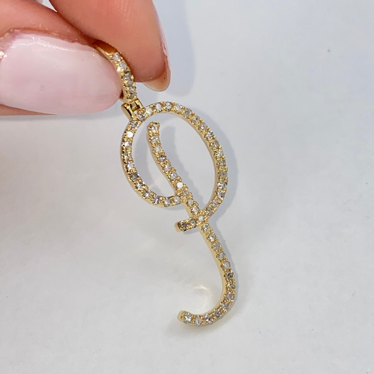 14K Gold Small Initial Letter Script Diamond Pendant Full Collection - additional product view 37