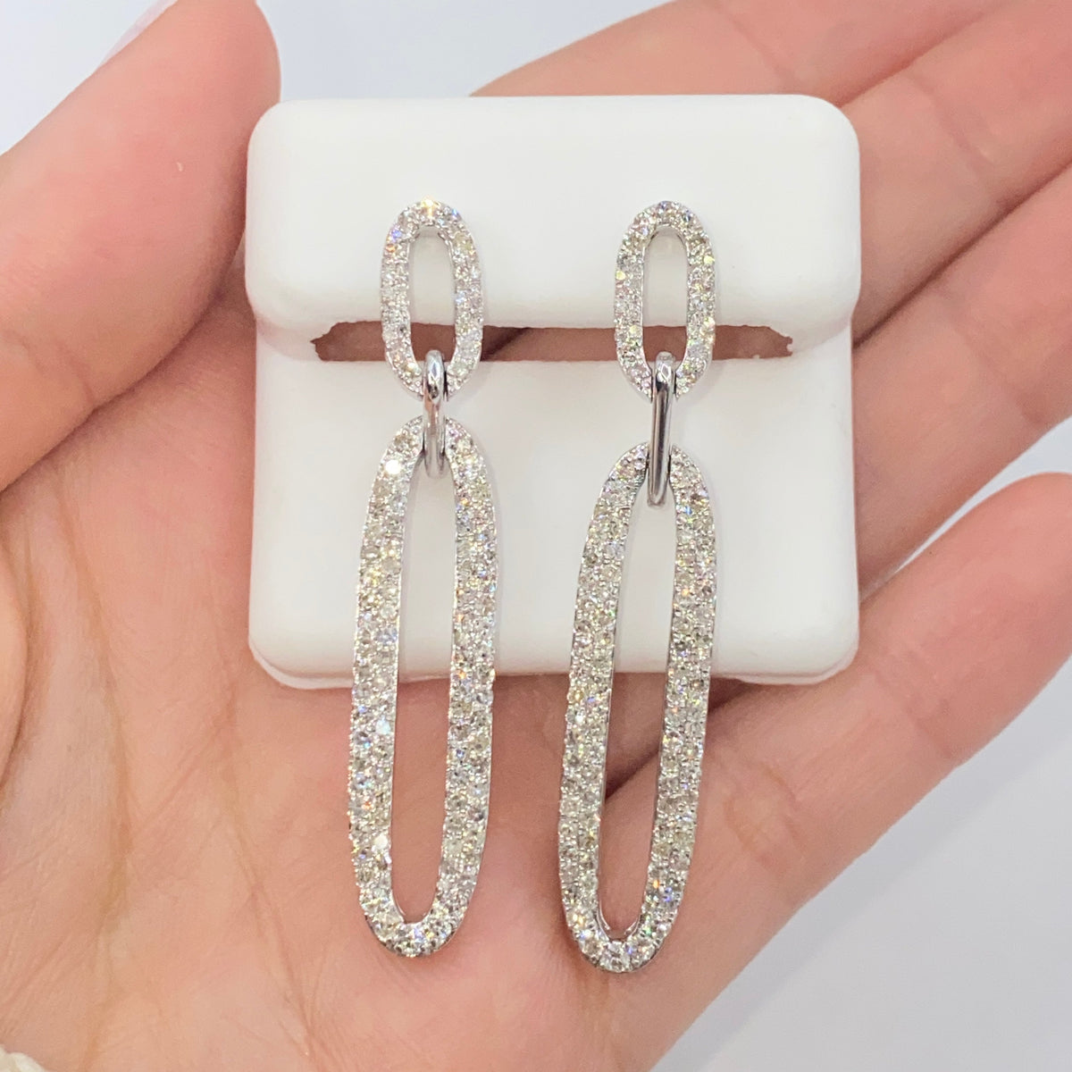 14K Gold Oval Chain Dangling Diamond Earrings - additional product view 2