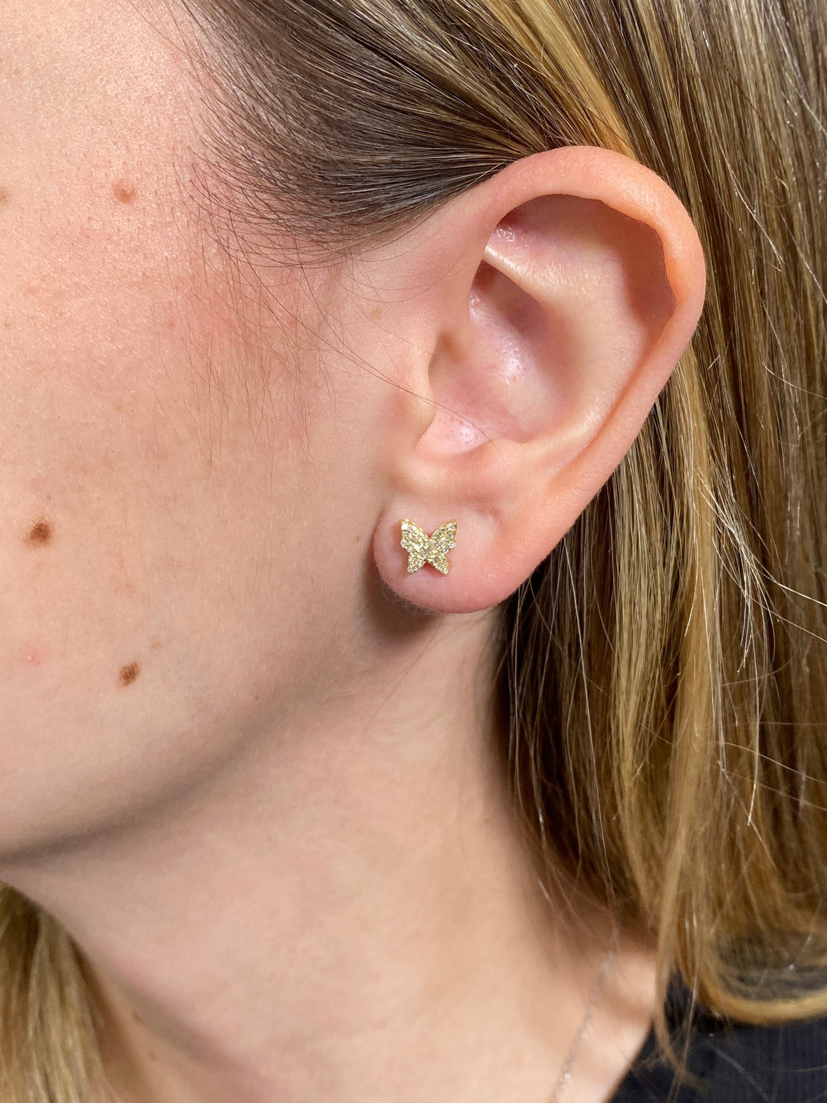 10K Gold Butterfly Diamond Earrings - additional product view 2