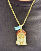 Jumbo Red Garnet Crown Jesus Head Diamond Pendant - additional product view 6