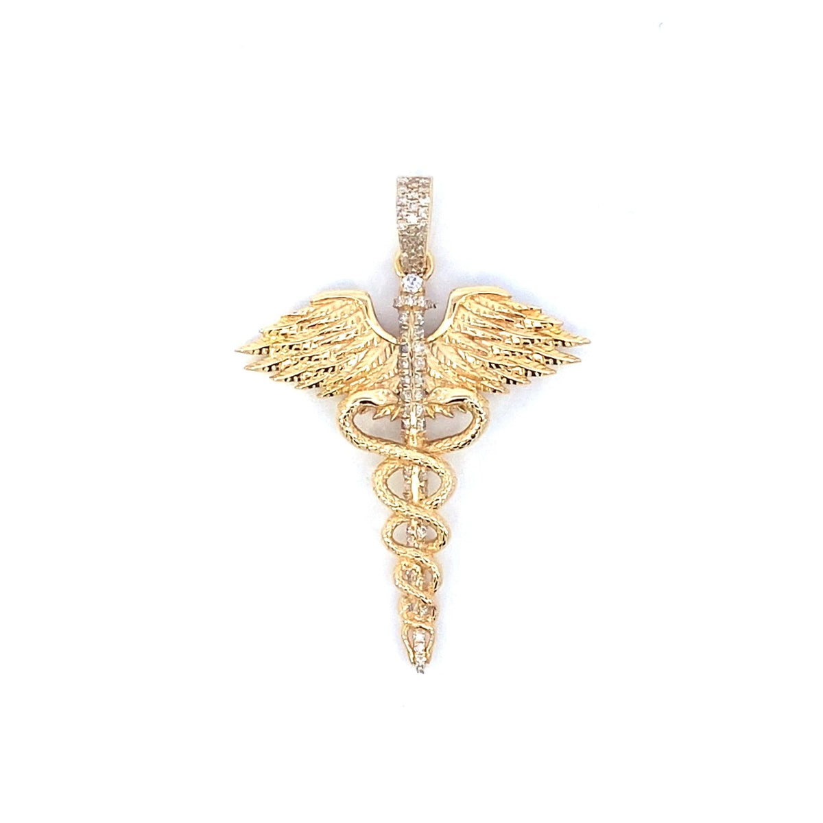 14K Gold Caduceus Diamond Pendant - additional product view 2
