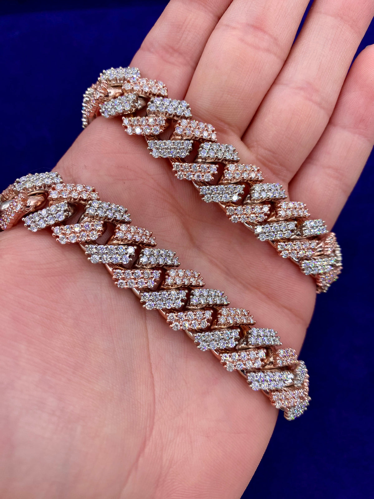 10K Gold 16mm Two-Tone Rose and White Diamond Cuban Chain 22.5 in - additional product view 4