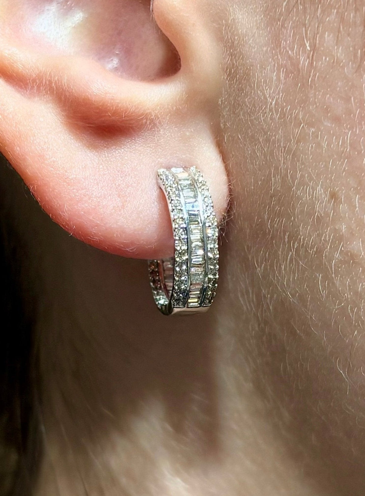 14K Gold Small Baguette Ladder in and Out Hoop Diamond Earrings - additional product view 4