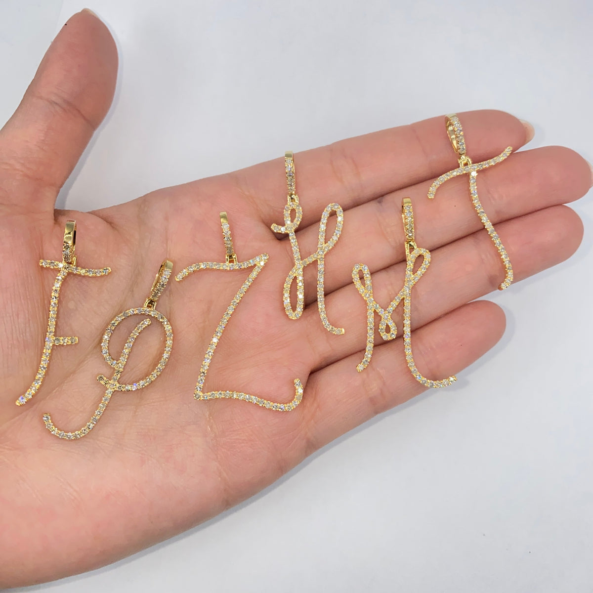 14K Gold Small Initial Letter Script Diamond Pendant Full Collection - additional product view 2
