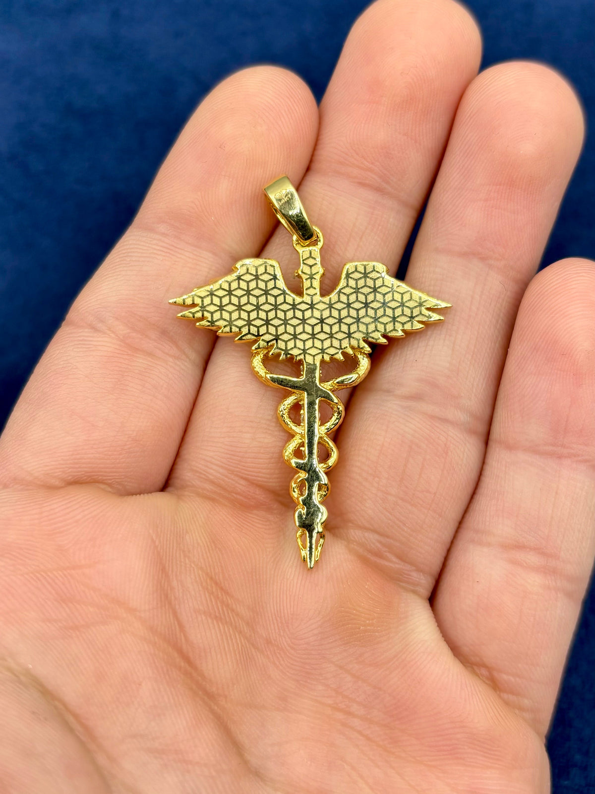 14K Gold Caduceus Diamond Pendant - additional product view 5