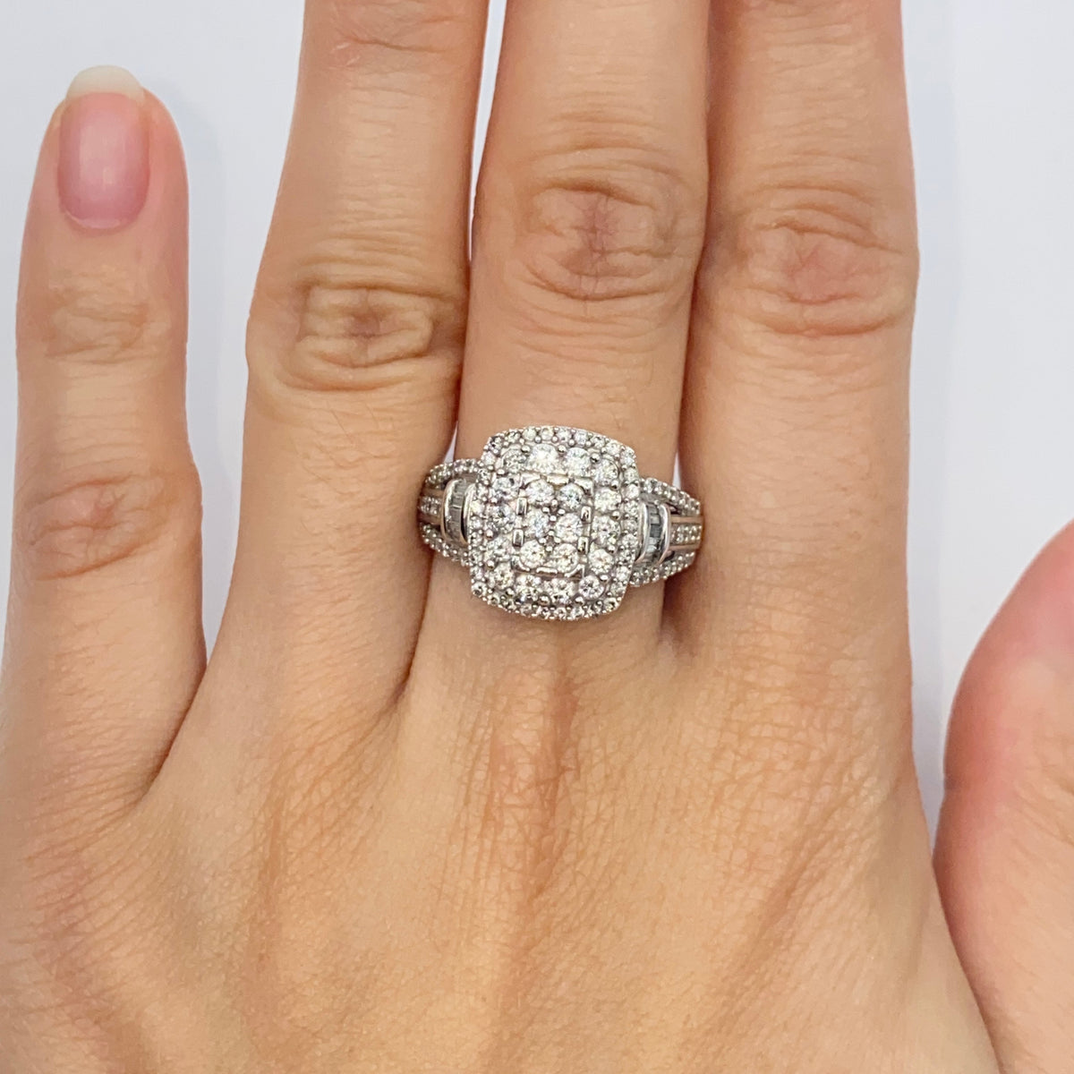 10K Gold Rectangle Halo Diamond Baguette Engagement Ring - additional product view 2