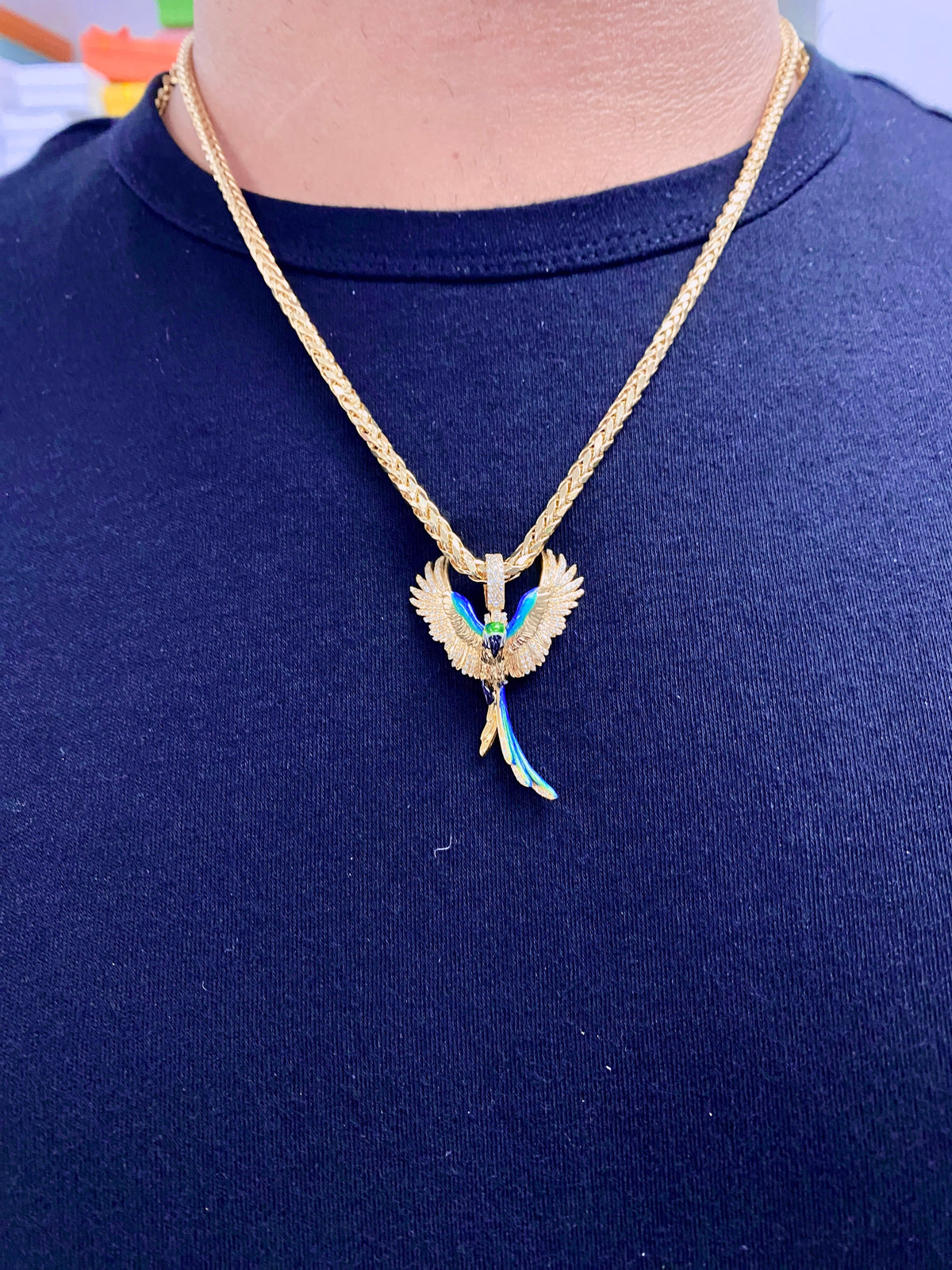 14K Gold Colorful Parrot Diamond Pendant - additional product view 6