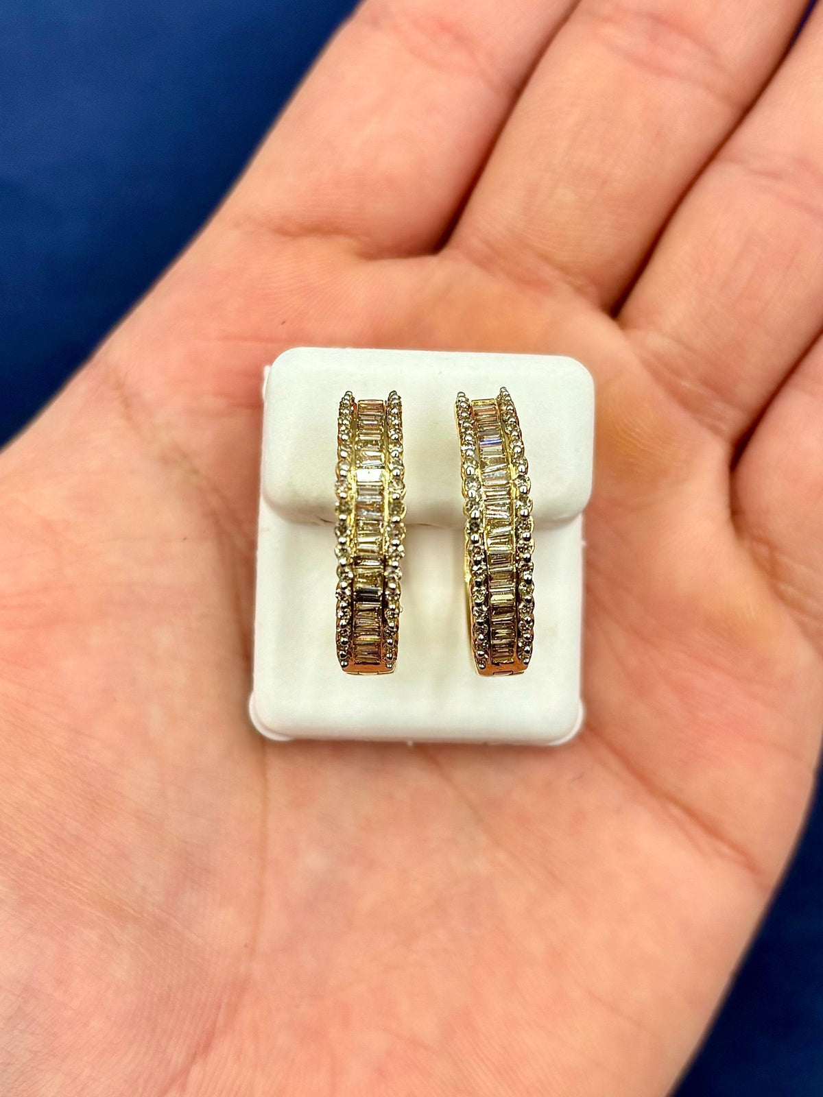 14K Gold Baguette Gap Hoop Diamond Earrings - additional product view 6