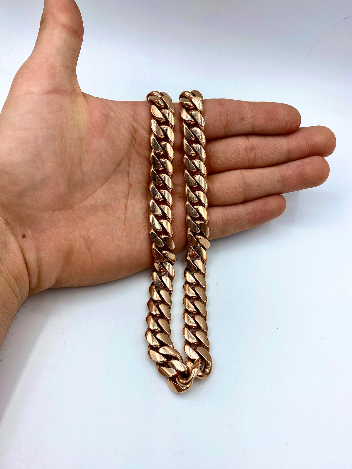 14K Solid Rose Gold Cuban Chain 12mm 28 in - additional product view 5