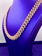 10K Gold 16mm Two-Tone Rose and White Diamond Cuban Chain 22.5 in - additional product view 3