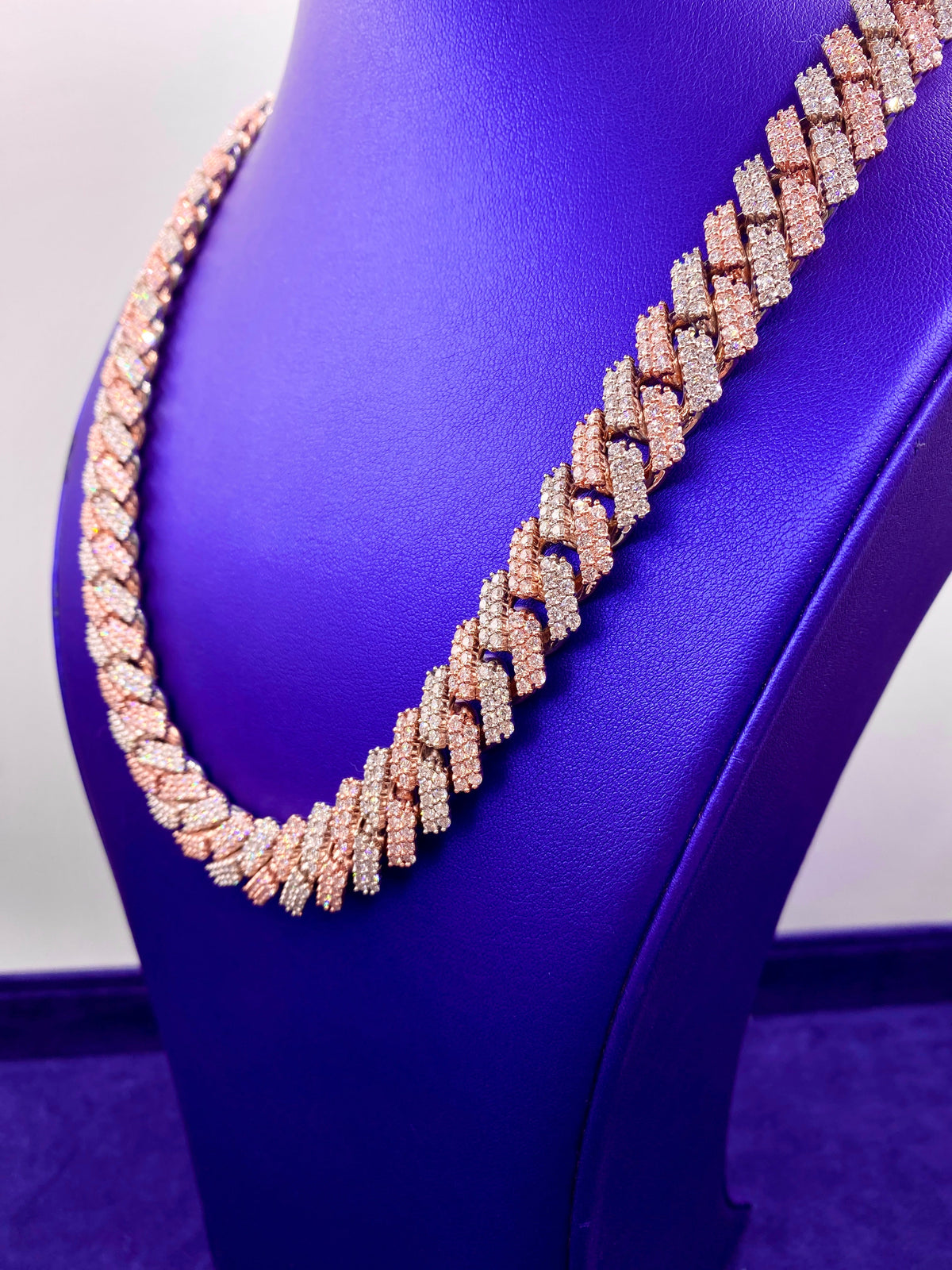 10K Gold 16mm Two-Tone Rose and White Diamond Cuban Chain 22.5 in - additional product view 3