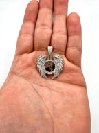10K Gold Angel Wing Photo Diamond Pendant in white gold - close-up product photo