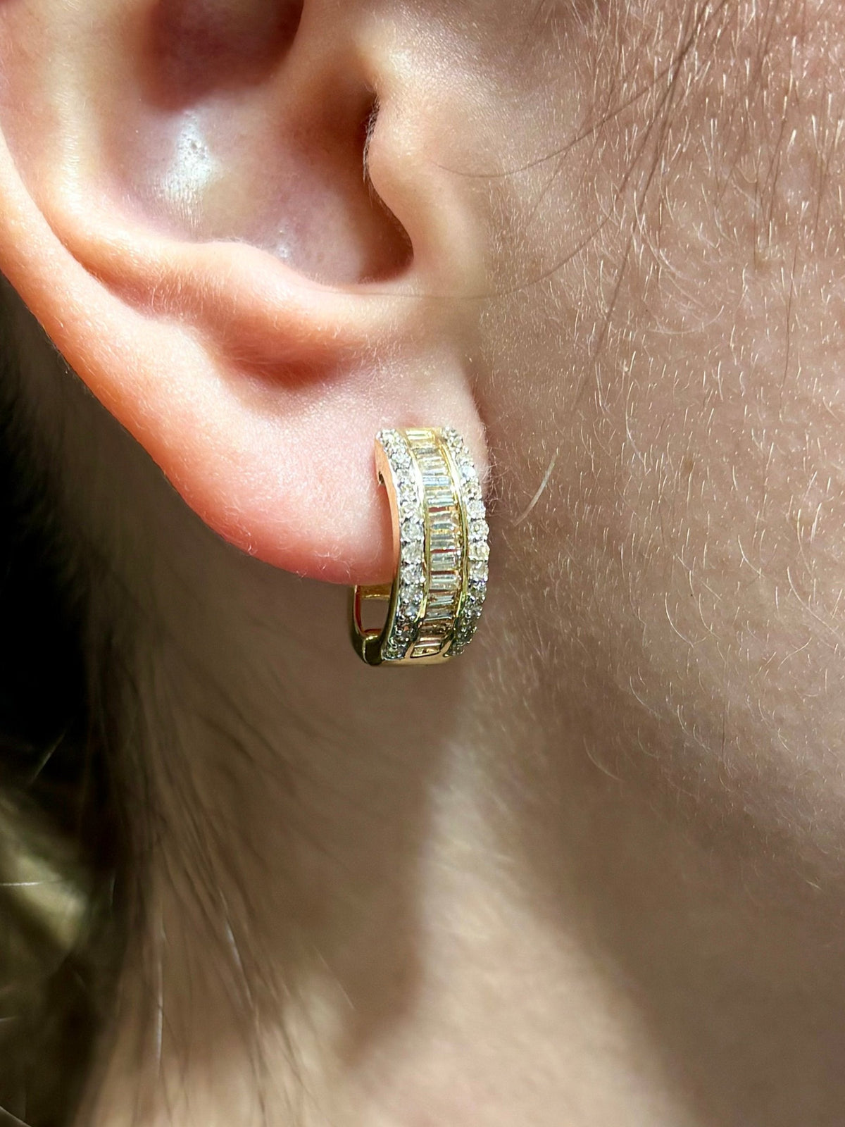 14K Gold Baguette Small Hoop Diamond Earrings - additional product view 2