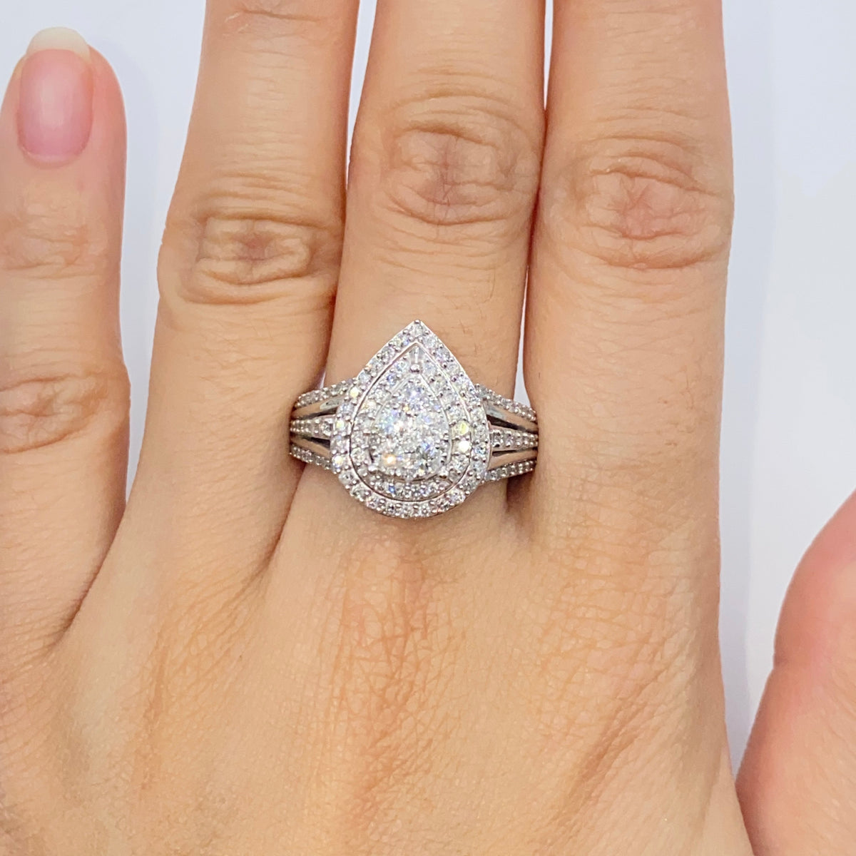 10K Gold Pear Large Stones Center Halo Diamond Engagement Ring - additional product view 2