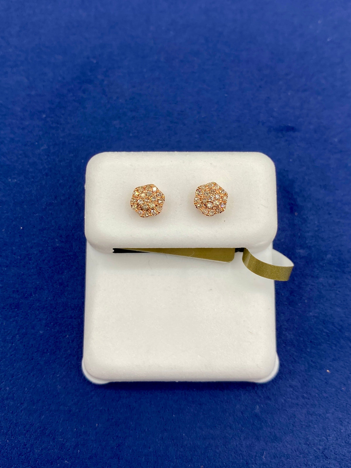 10K 3D Flower Style Gold & Diamond Earrings in rose gold - close-up product photo