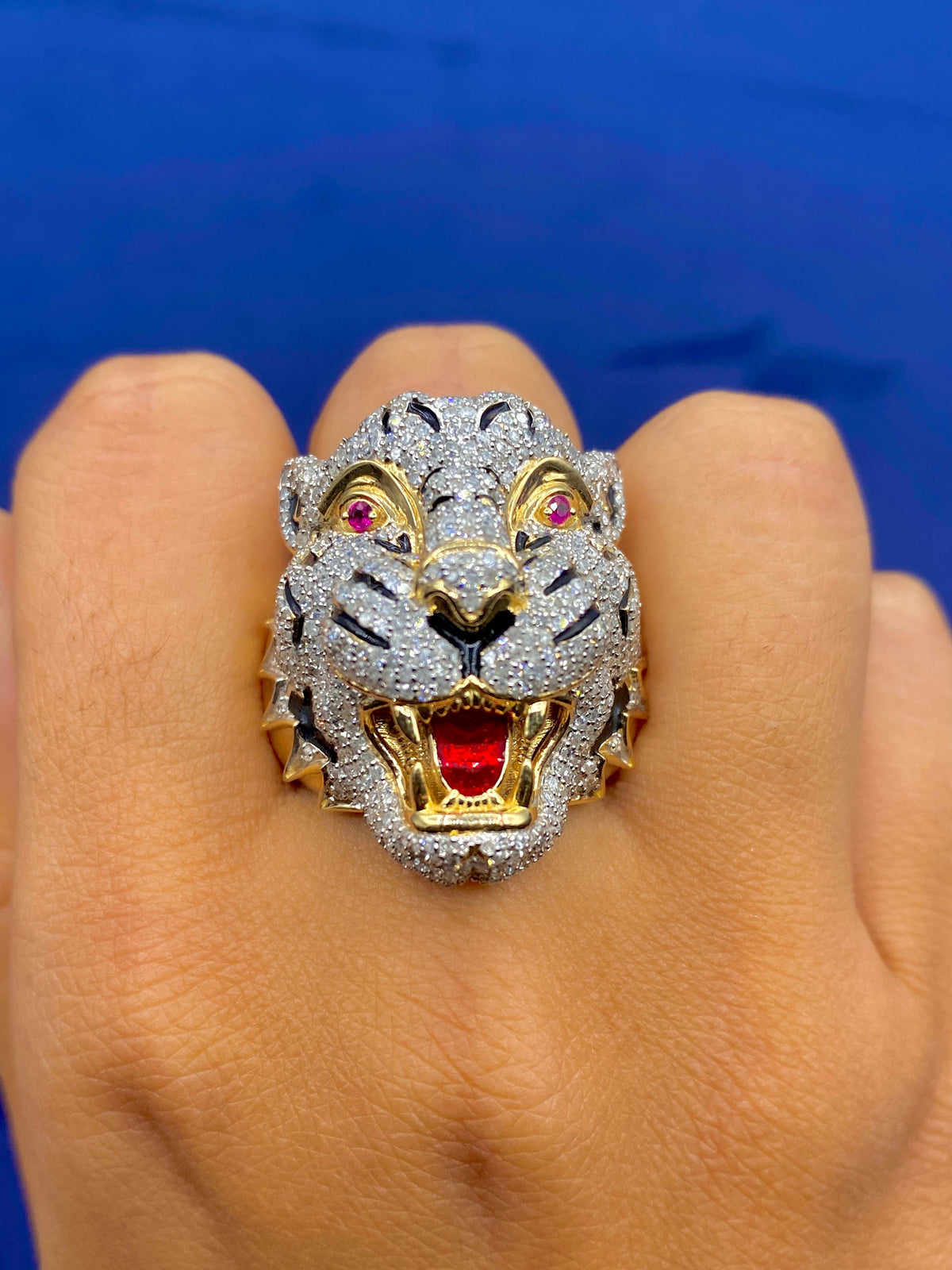 14K Gold White Tiger Enamel Diamond Ring - additional product view 2