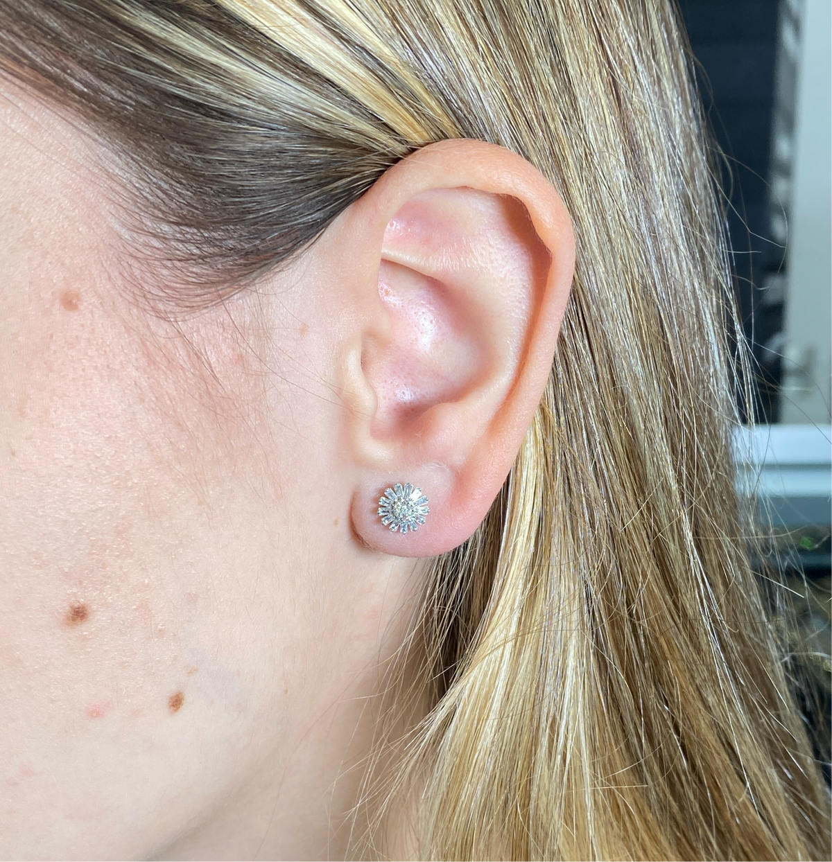 10K Gold Sunflower Diamond Baguette Earrings - additional product view 2