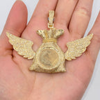 10K Gold/14K Moneybag Angel Wings Photo Picture Diamond Pendant - additional product view 2