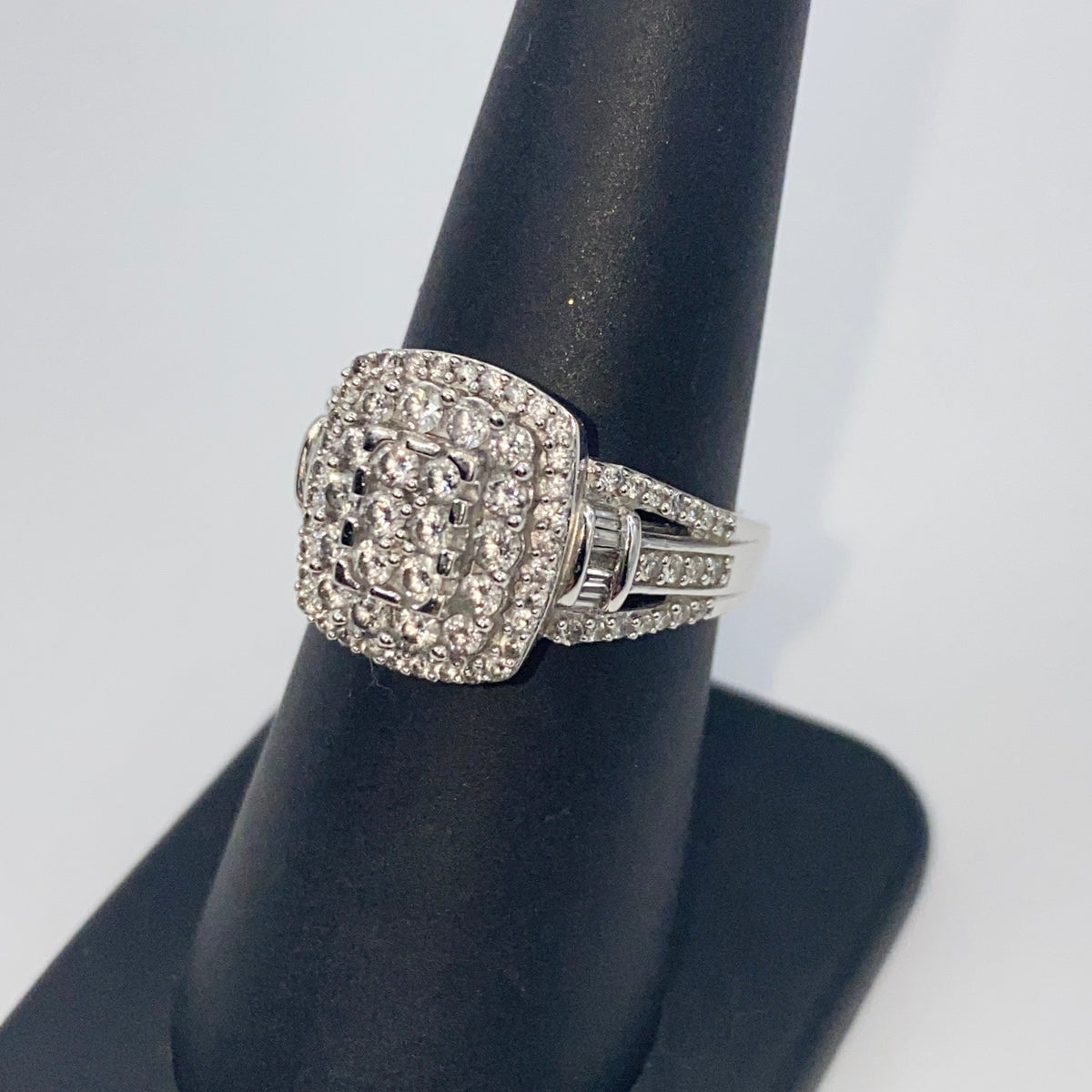 10K Gold Rectangle Halo Diamond Baguette Engagement Ring - additional product view 6