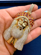 Jumbo Red Garnet Crown Jesus Head Diamond Pendant - additional product view 3