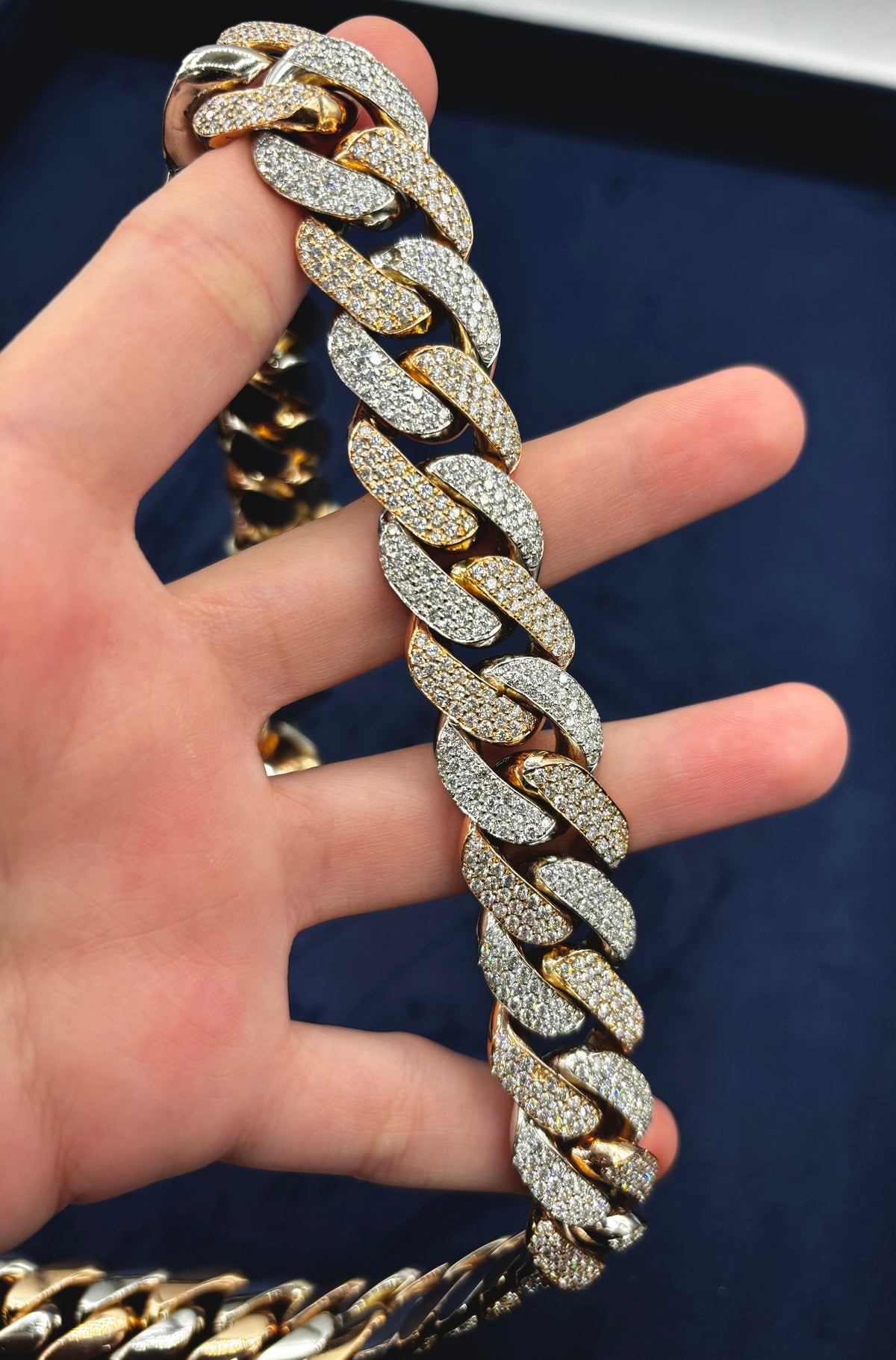 14K 18.6mm Rose Gold and White Gold Two-Tone Cuban Diamond Chain 25 in - additional product view 6