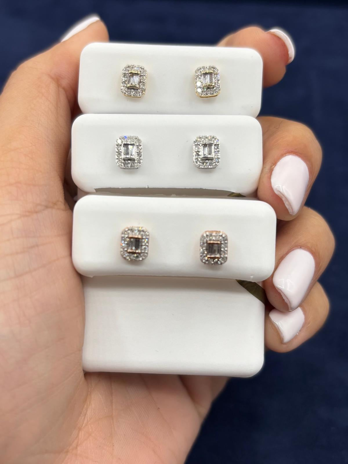 10K Gold Baguette Center Rectangle Diamond Earrings - additional product view 5