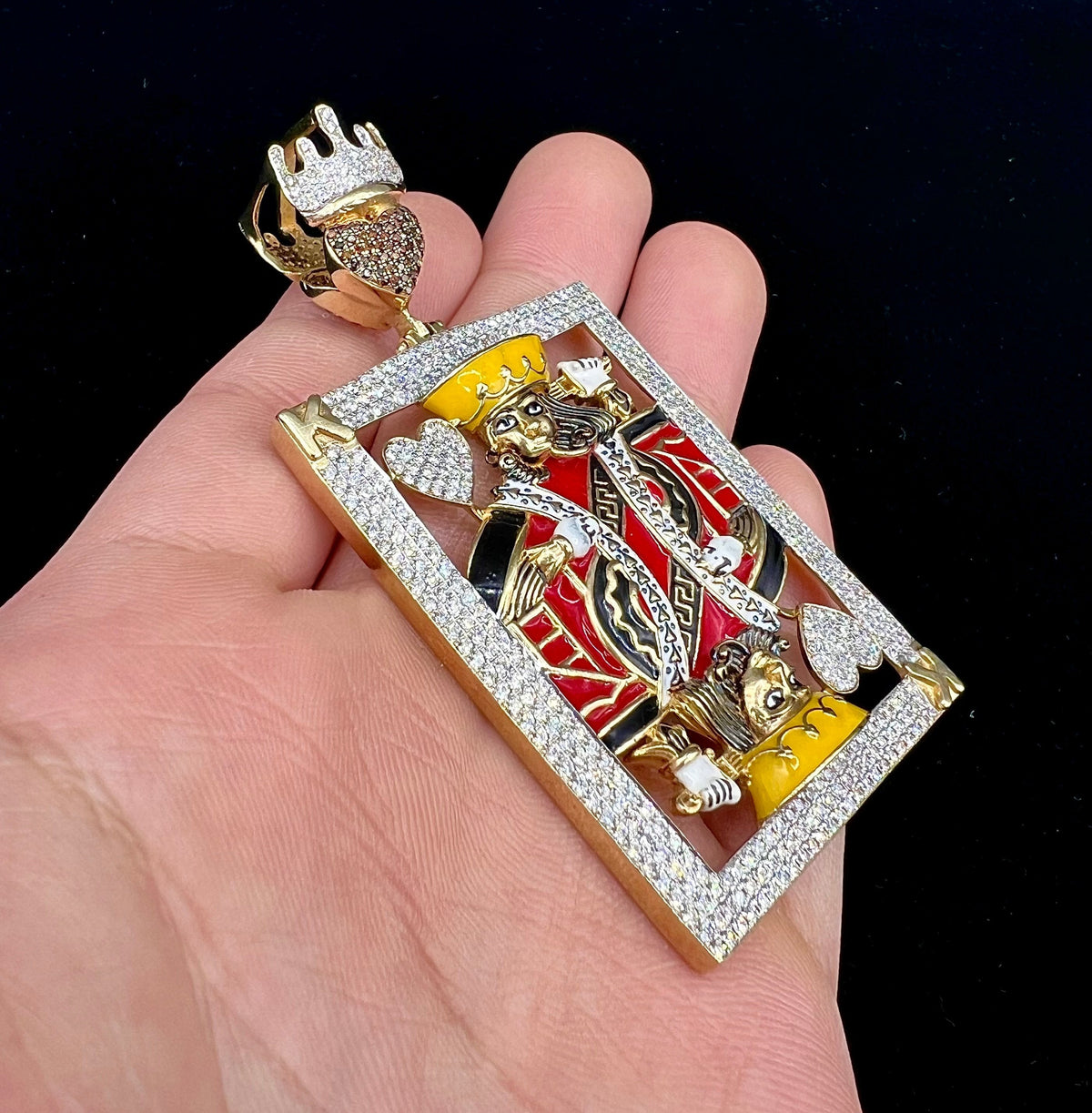 10K Gold Custom Jumbo King of Hearts Diamond Pendant - additional product view 3