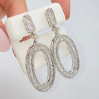 14K Gold Circle Hanging Diamond Baguette Earrings - additional product view 3