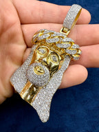 14K Gold Custom Jumbo Cuban Link Jesus Head Diamond Pendant - additional product view 4