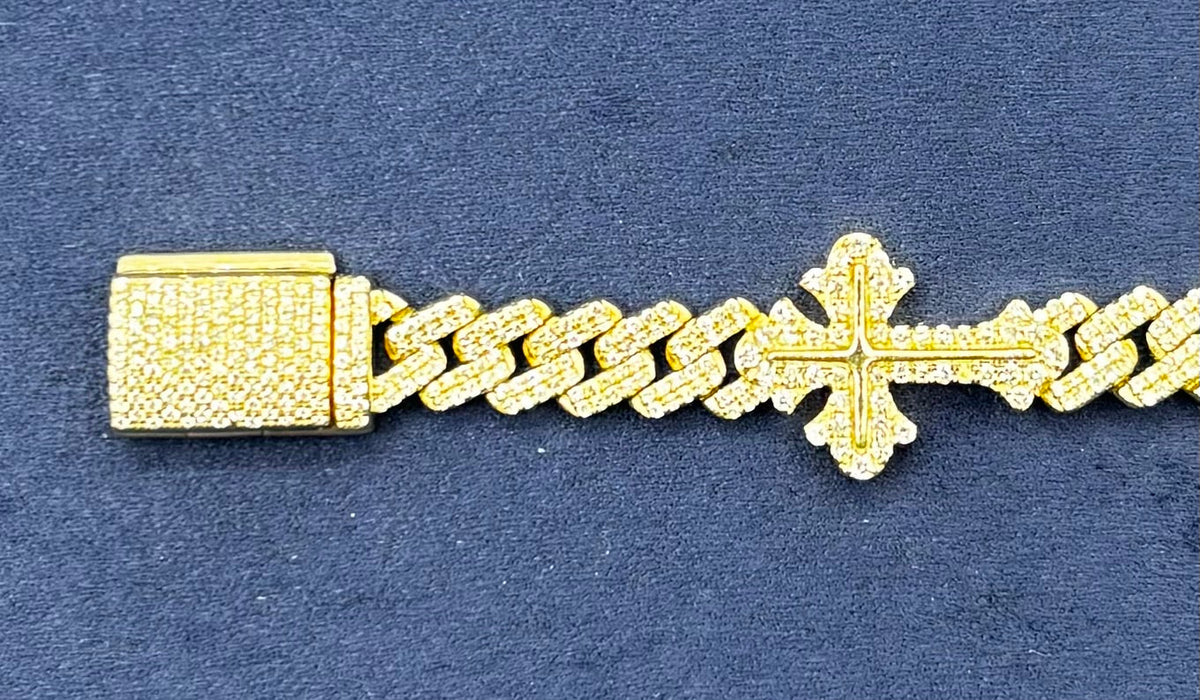 10K Gold Diamond Cuban Link with Crosses Bracelet - additional product view 4