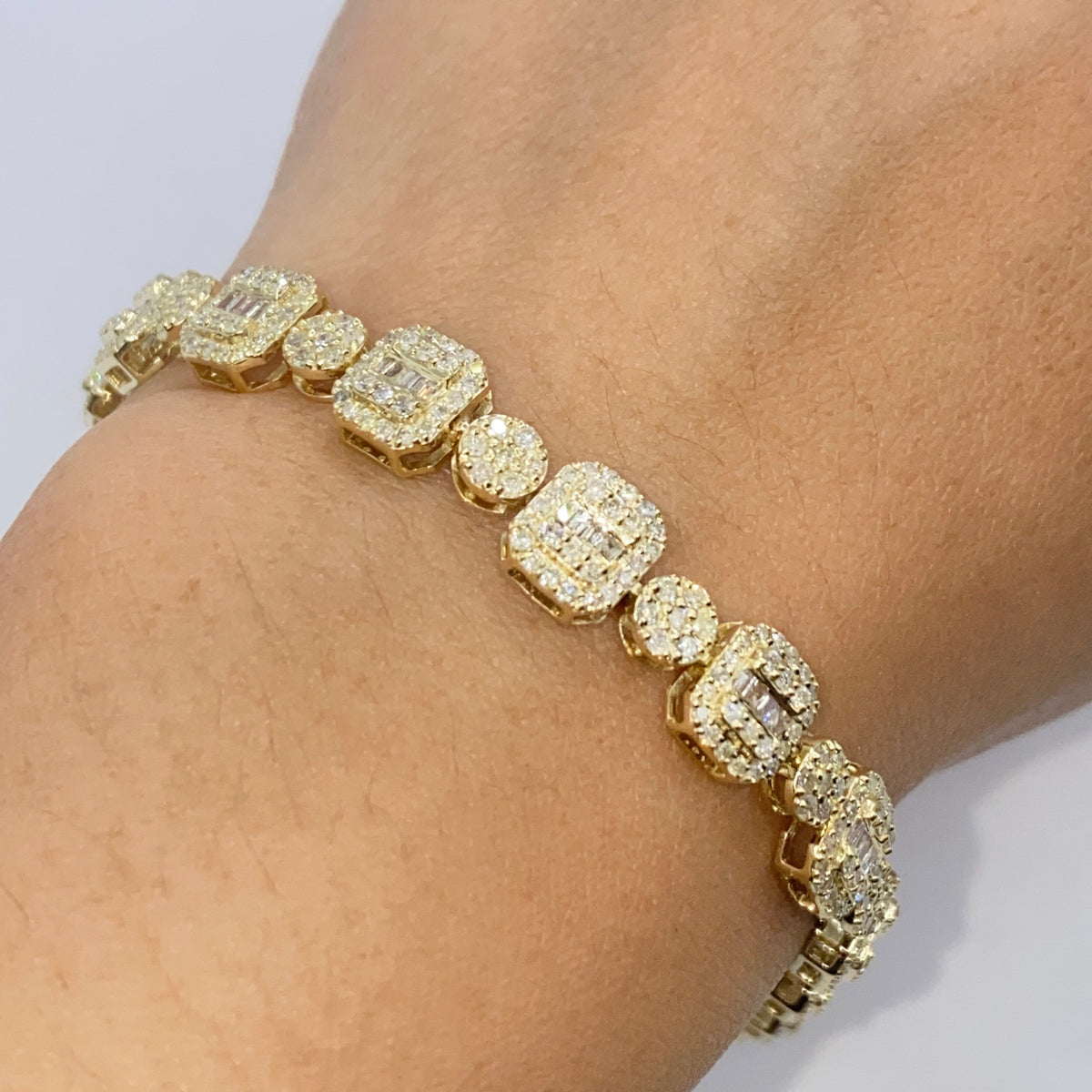 10K Gold 7.5mm Square Circle Diamond Baguette Bracelet 8 in - additional product view 3