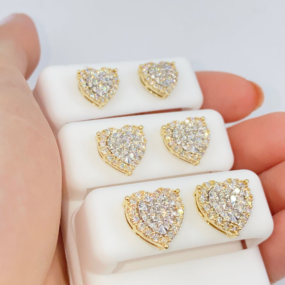 14K Gold Halo Heart Iced Diamond Earrings - additional product view 3