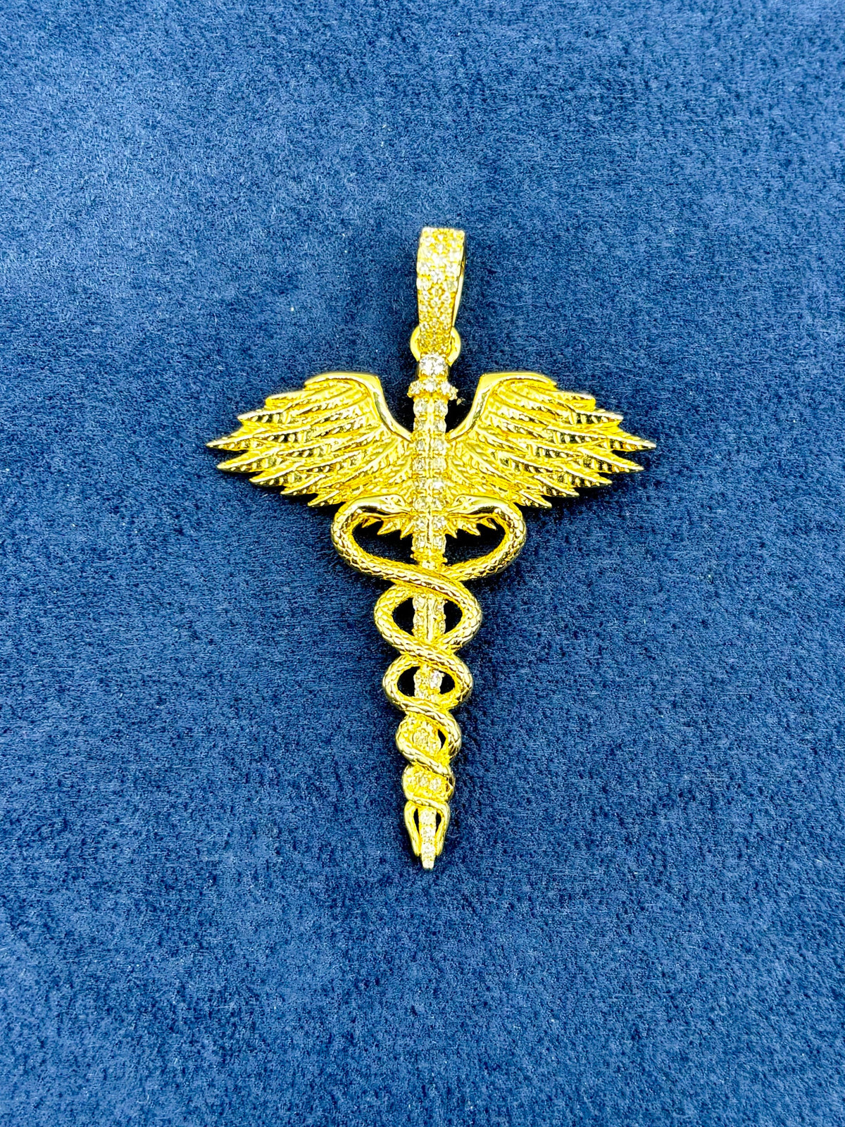 14K Gold Caduceus Diamond Pendant - additional product view 4
