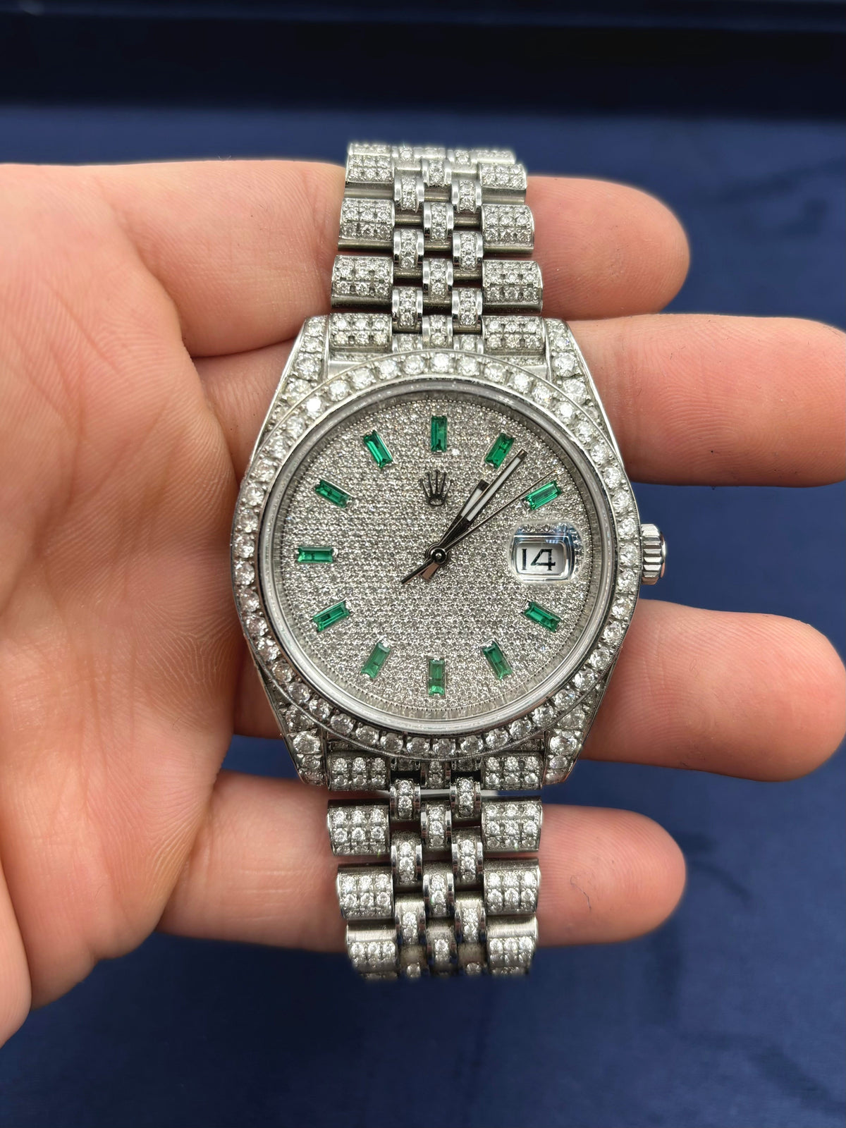 41mm Rolex Datejust Emerald Marker Dial Iced-Out Watch - main product photo