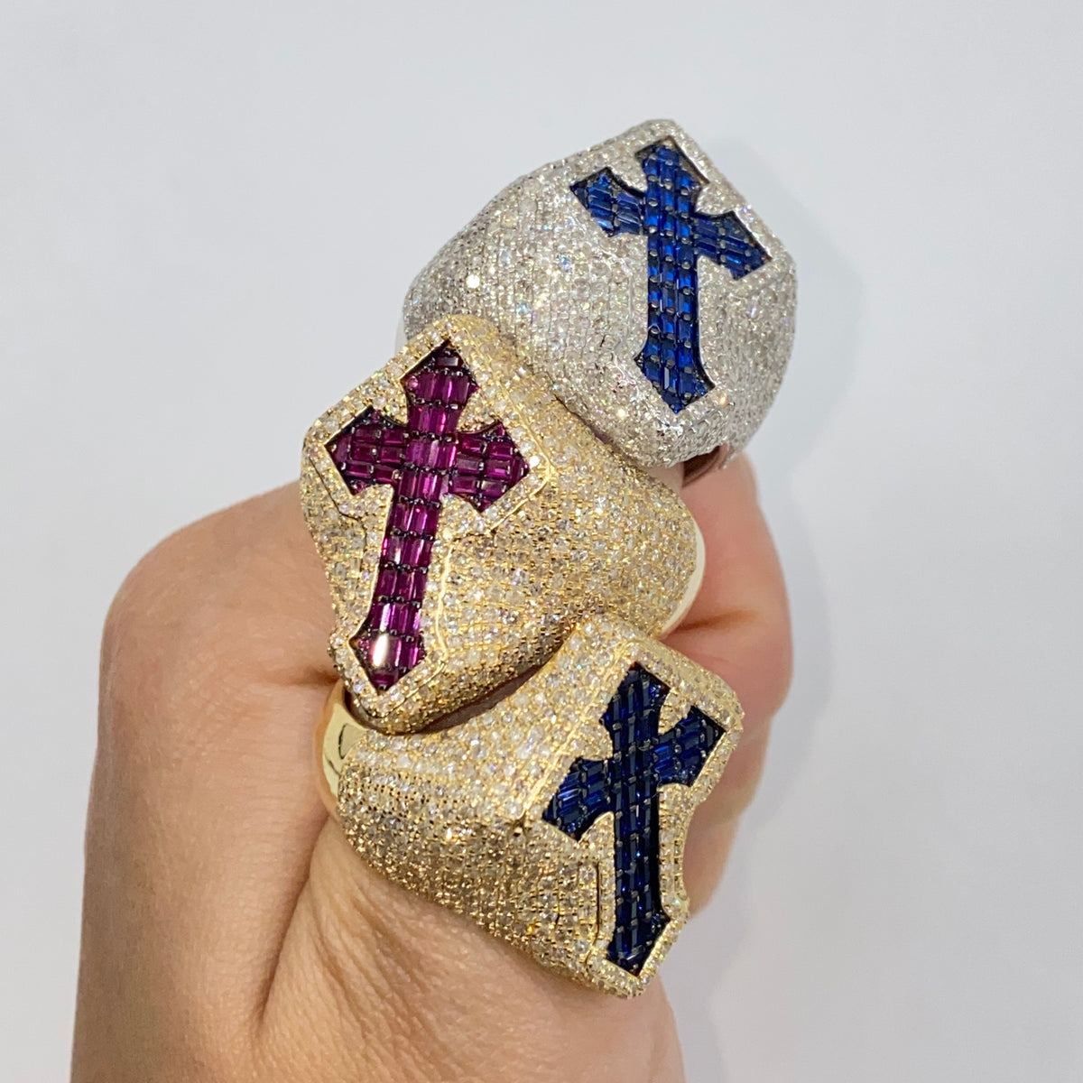 14K Gold Royal Cross Chrome Diamond Baguette Ring - additional product view 3