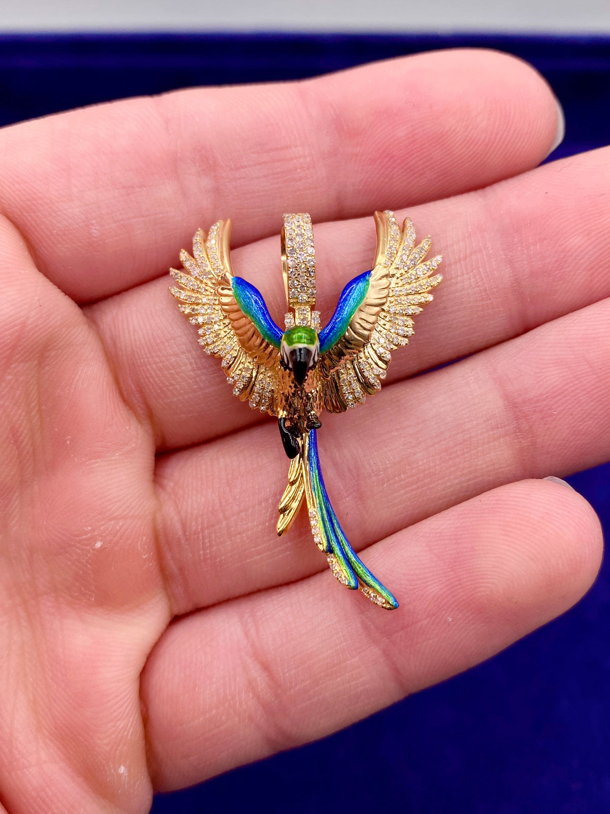 14K Gold Colorful Parrot Diamond Pendant - additional product view 5