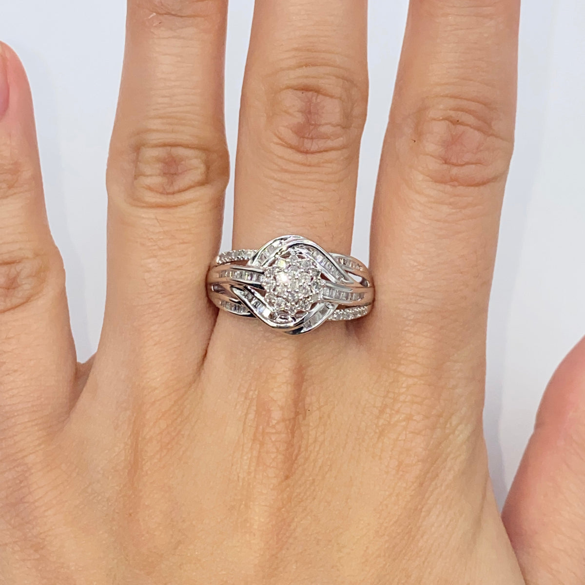 10K Gold Flower Ribbon Diamond Baguette Ring - additional product view 3