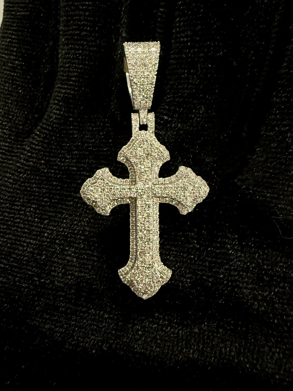 10K Gold Trefoil Cross Diamond Pendant in white gold - close-up product photo