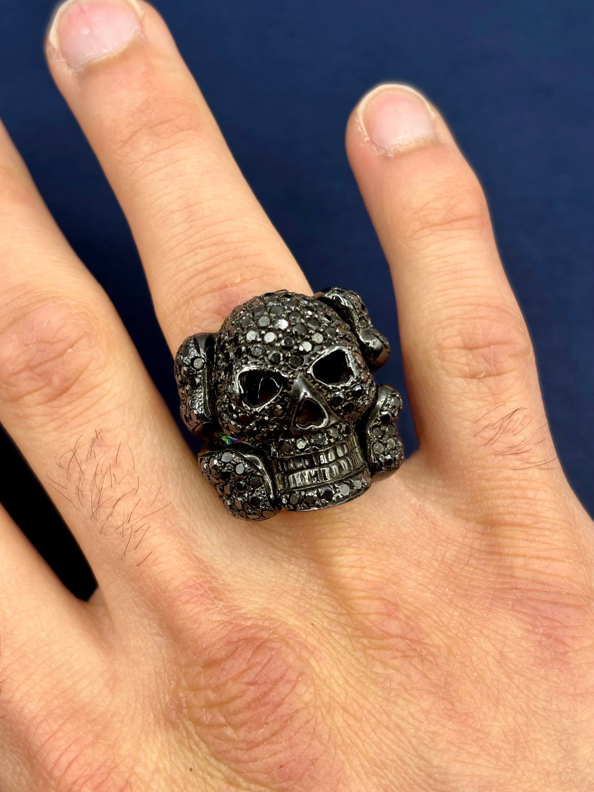 14K Gold Black Diamond Skull and Bones Ring - additional product view 5