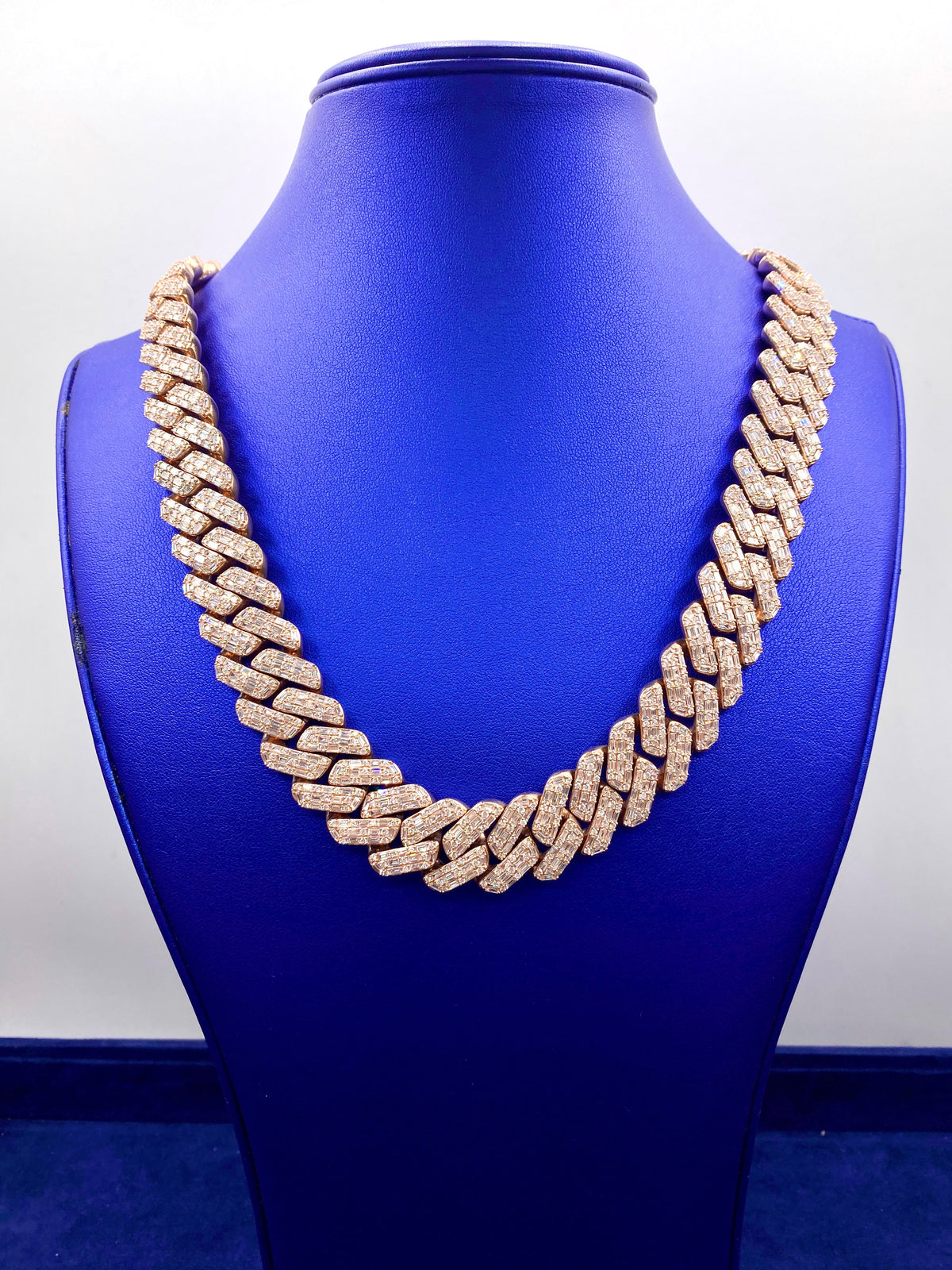 14K 18.5mm Rose Gold Baguette Cuban Diamond Chain 22 in - additional product view 2